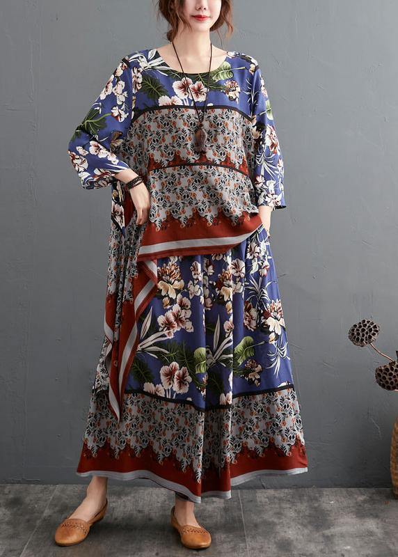 Summer Size Chiffon Hemp Retro Wide Leg Pants Two Piece Set