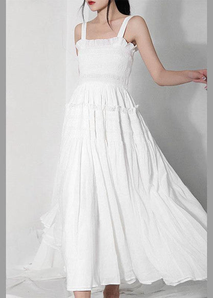 Summer White Cinched Ruffledcotton Maxi Dresses
