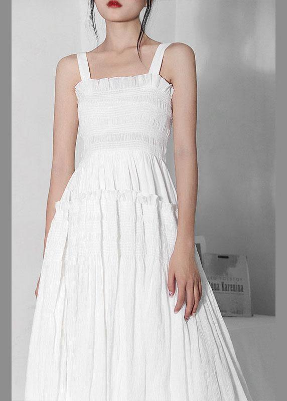 Summer White Cinched Ruffledcotton Maxi Dresses