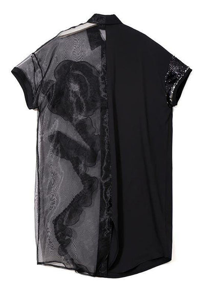 Summer Woman Black Mesh Chiffon Shirt Dresses