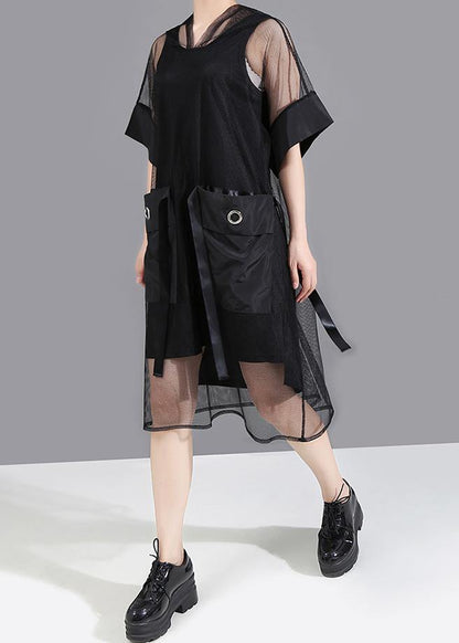 Summer Woman Black Mesh Hooded Dress