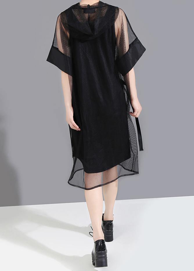 Summer Woman Black Mesh Hooded Dress