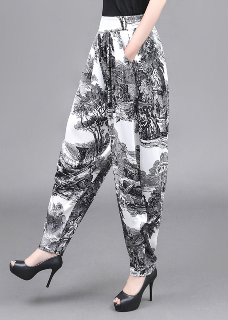 Summer Loose Pockets Landscape Painting Haren Pants