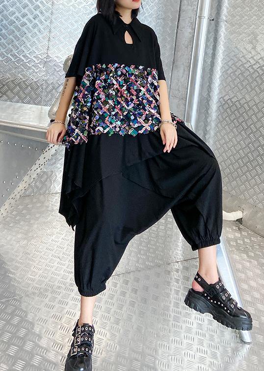 Summer Black Suit Female Temperament Sequined Top Harem Pants Two-piece