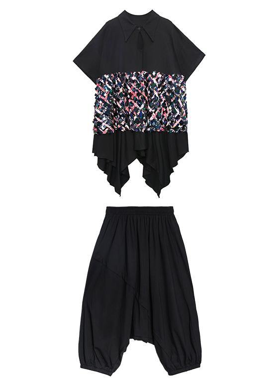 Summer Black Suit Female Temperament Sequined Top Harem Pants Two-piece