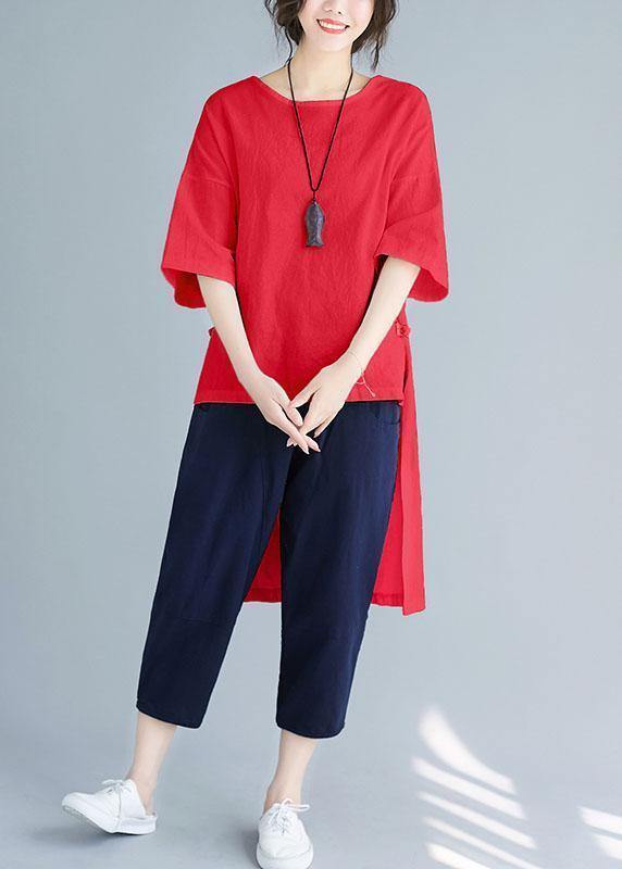 Summer Loose Large Size Color Wild Five-point Sleeve Red Shirt Harem Pants Suit