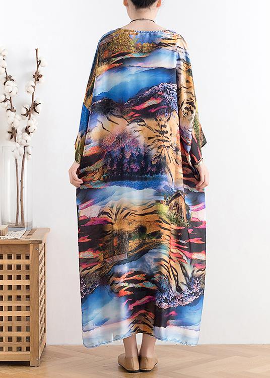 Summer New Chiffon Holiday Style Retro Dress Loose Printed Long Skirt