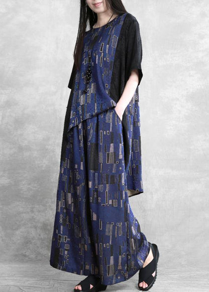 Summer New Stitching Suit Wide Irregular Blue Printing Two-piece