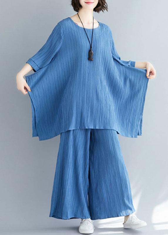 Summer New Color Retro Blue Jacquard Cotton Sleeves Shirt
