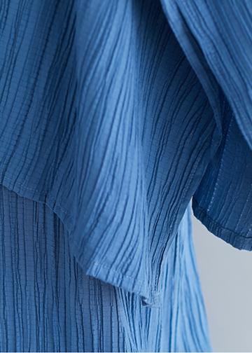Summer New Color Retro Blue Jacquard Cotton Sleeves Shirt