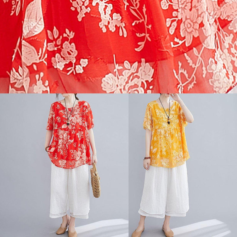 Summer Red Small Cotton and Linen Top + Wide-leg Pants Suit