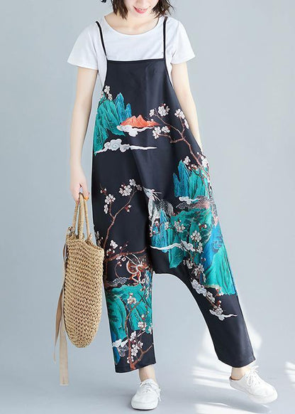 Summer Simple Print Personality Bib Nine Points Piece Harem Pants