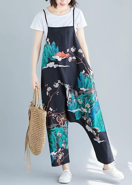 Summer Simple Print Personality Bib Nine Points Piece Harem Pants