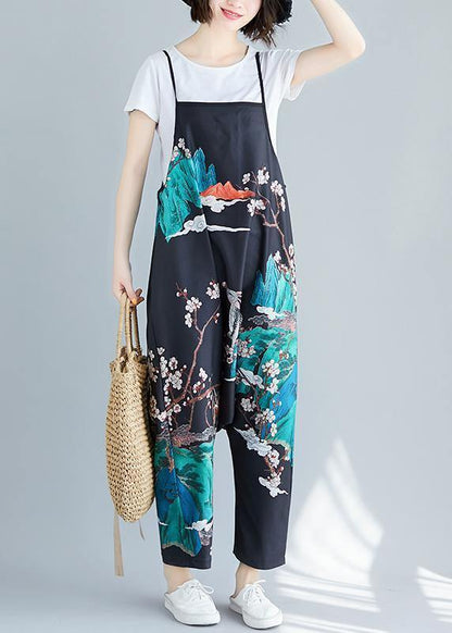 Summer Simple Print Personality Bib Nine Points Piece Harem Pants