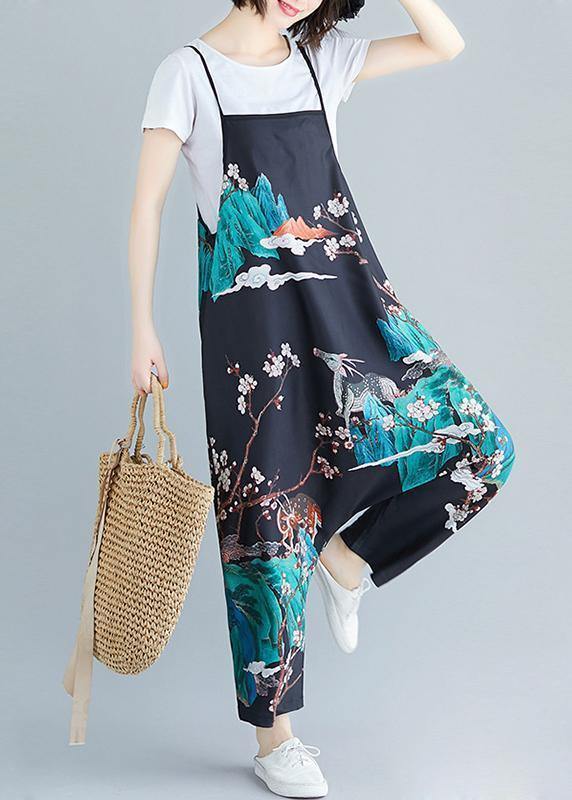 Summer Simple Print Personality Bib Nine Points Piece Harem Pants