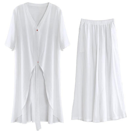 Summer Suit White Was Thin Two-piece Literary Goddess Shirt