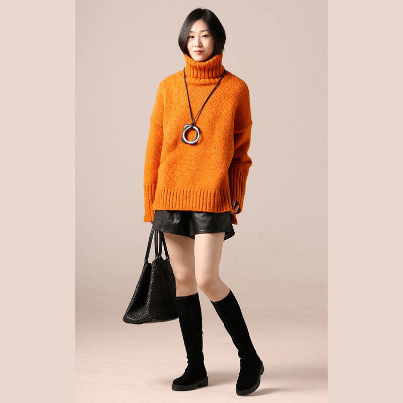 Sweater Dress High Neck Yellow Tunic Knit Dress Fall Side Open