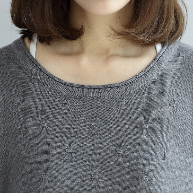 Sweet Lace Patchwork Cotton Knit Sweaters Gray Pullover Knit Tops