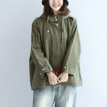 Tea Green Oversized Trench Coats Short Hoodies Outwear