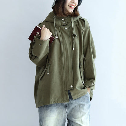 Tea Green Oversized Trench Coats Short Hoodies Outwear