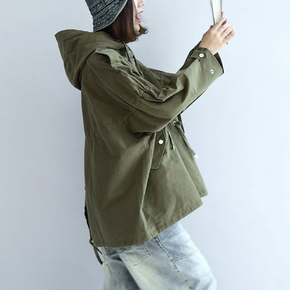 Tea Green Oversized Trench Coats Short Hoodies Outwear