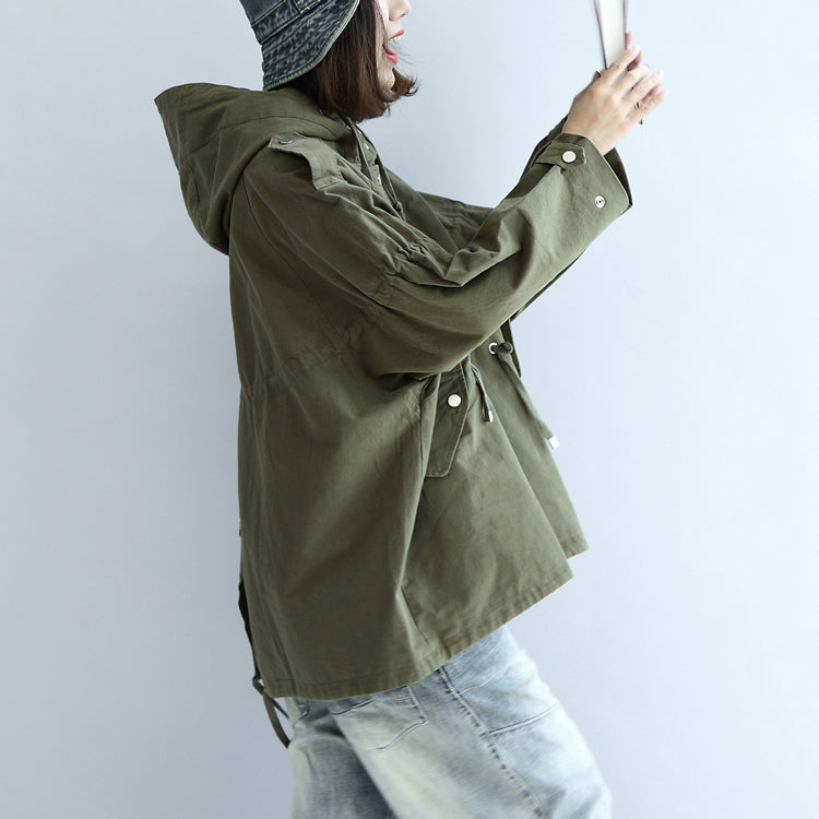 Tea Green Oversized Trench Coats Short Hoodies Outwear