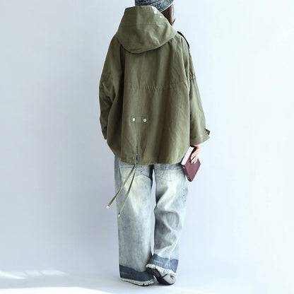 Tea Green Oversized Trench Coats Short Hoodies Outwear