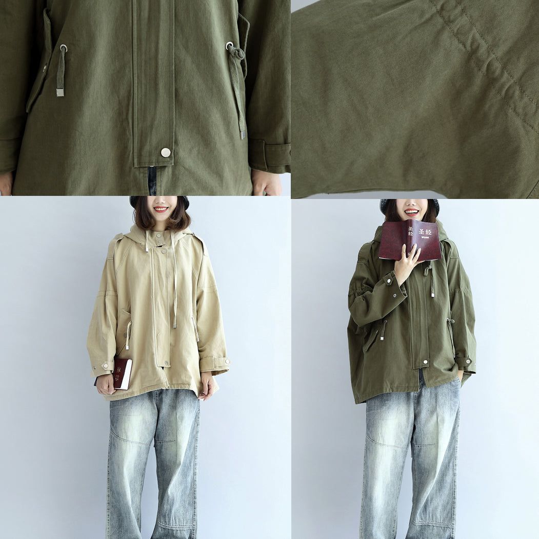Tea Green Oversized Trench Coats Short Hoodies Outwear