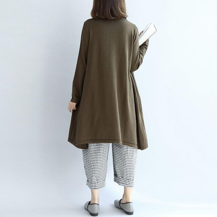 Tea Green Patchwork Plaid Cotton Dresses Oversize Shift Dresses