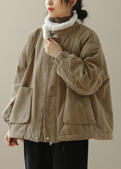 Thick Chocolate Outwear Stand Collar Zippered Outwear