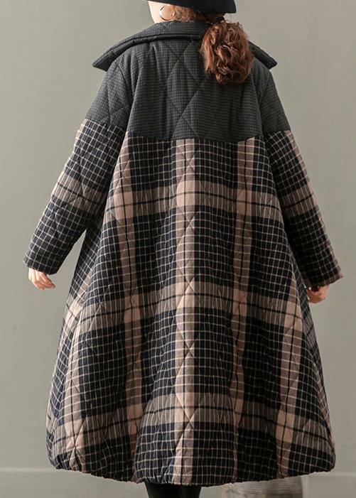 Thick Gray Plaid Coats Clothing Coats Stand Collar Button Down Outwear