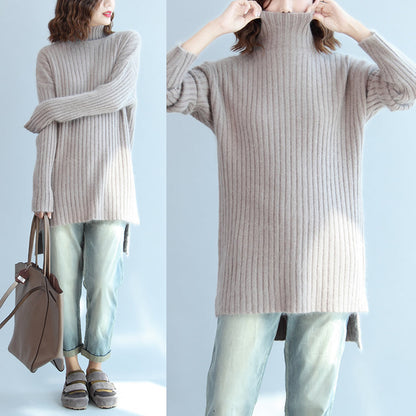 Thick Warm Woolen High Neck Sweater Loose Fit Long Sleeve Knitted Sweaters