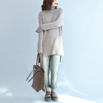 Thick Warm Woolen High Neck Sweater Loose Fit Long Sleeve Knitted Sweaters