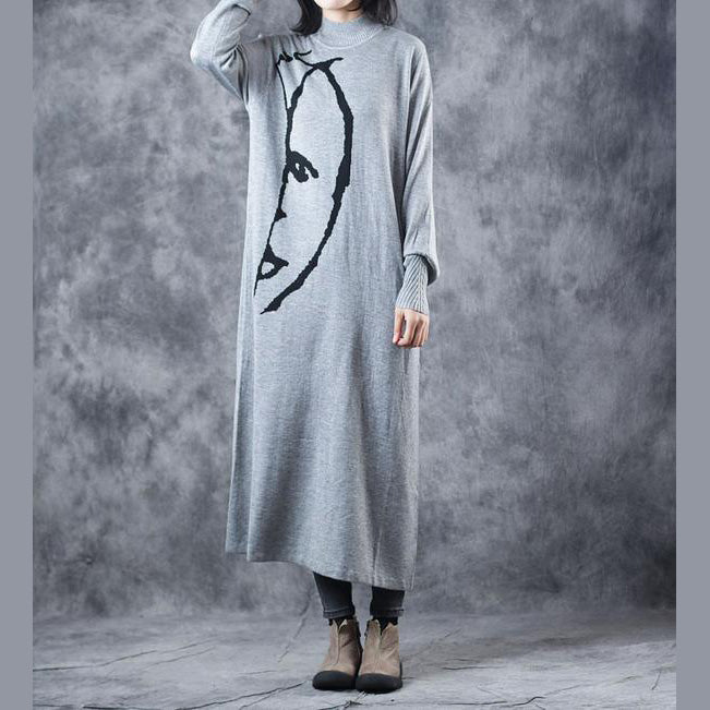 Black and Gray High Neck Maxi Sweater Dresses for