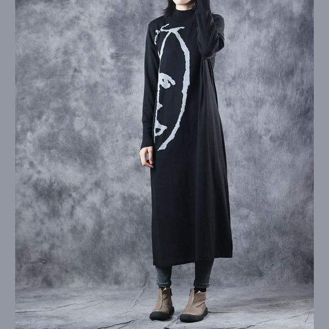 Black and Gray High Neck Maxi Sweater Dresses for