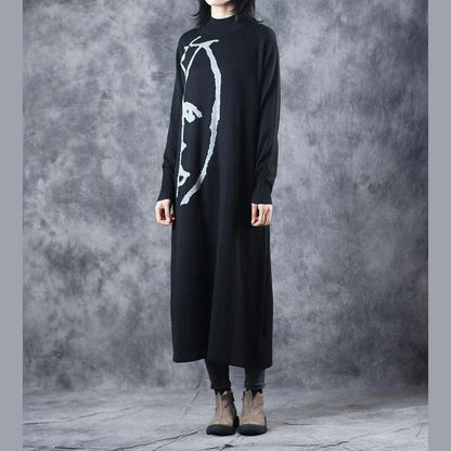 Black and Gray High Neck Maxi Sweater Dresses for