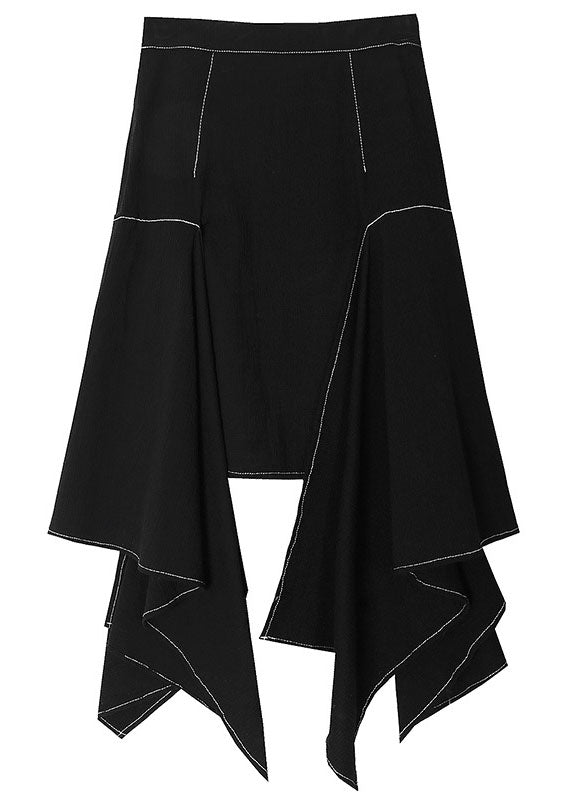 Black Patchwork Skirt Asymmetrical Spring
