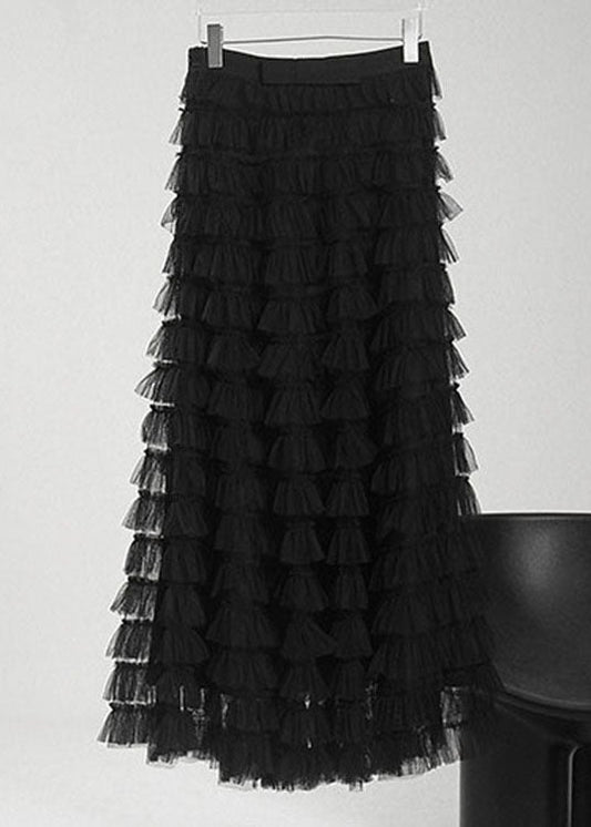 Black Patchwork Tulle Skirt Spring