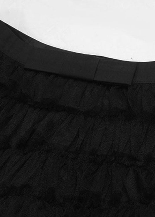 Black Patchwork Tulle Skirt Spring
