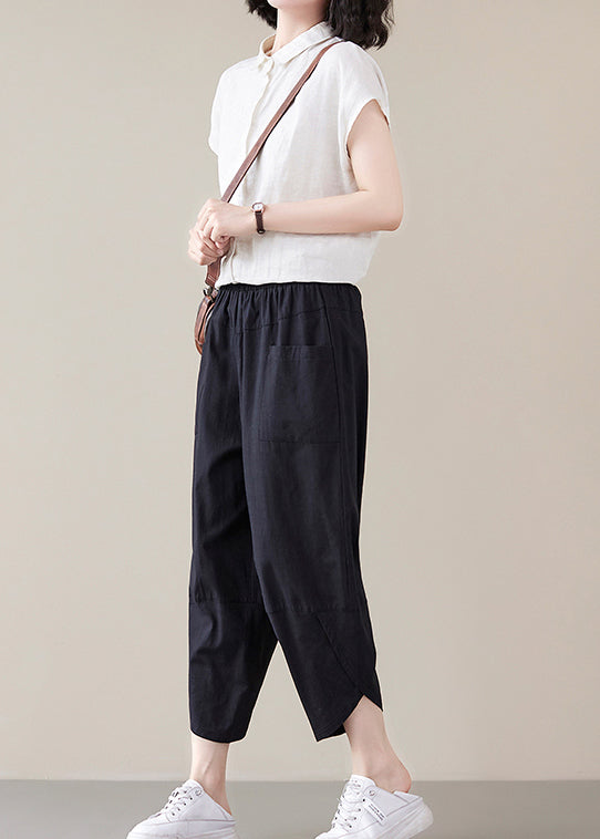 Black Elastic Waist Pants Spring