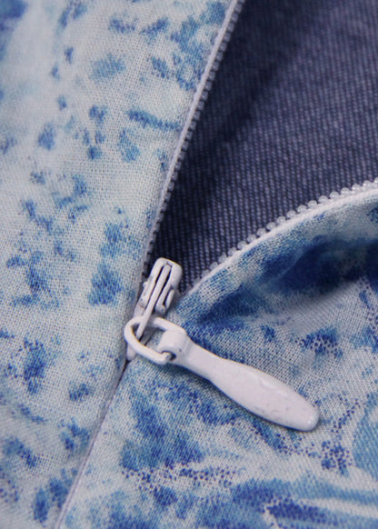 Blue Stand Collar Button Patchwork Long Denim Dress Sleeveless