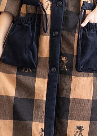 Oversize Coats Yellow Plaid Hooded Drawstring Parkas Coats
