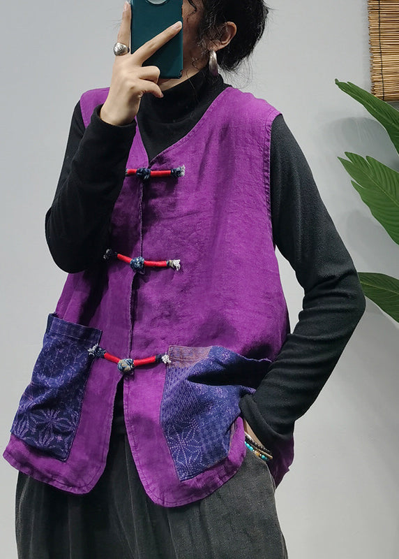 Purple Pockets Linen Vest Spring