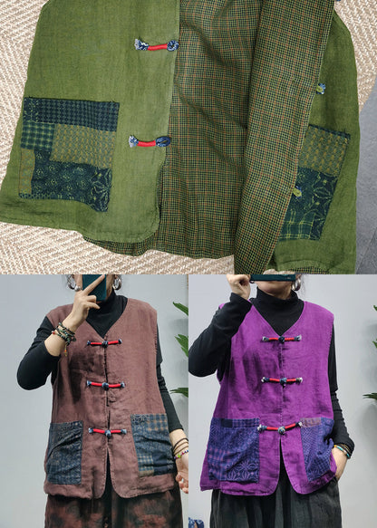 Purple Pockets Linen Vest Spring