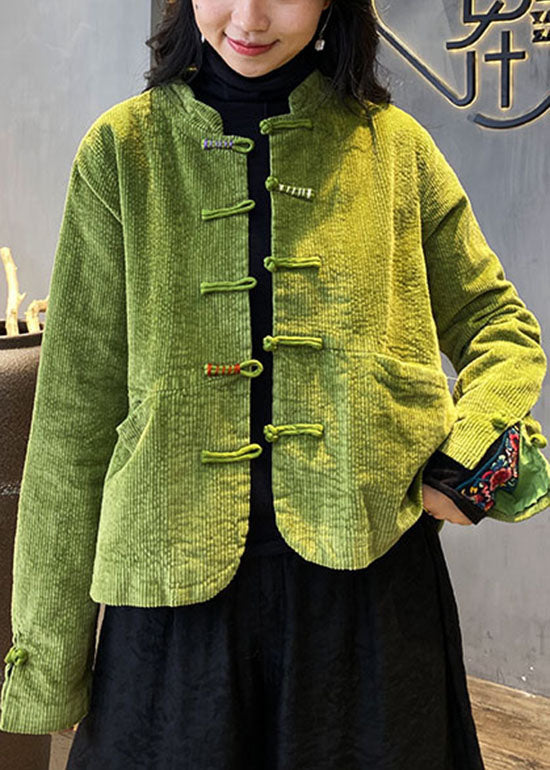 Red Button O-neck Pockets Corduroy Coats Spring