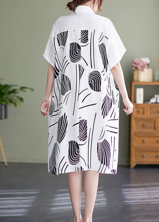 White Peter Pan Collar Button Shirt Dress Short Sleeve