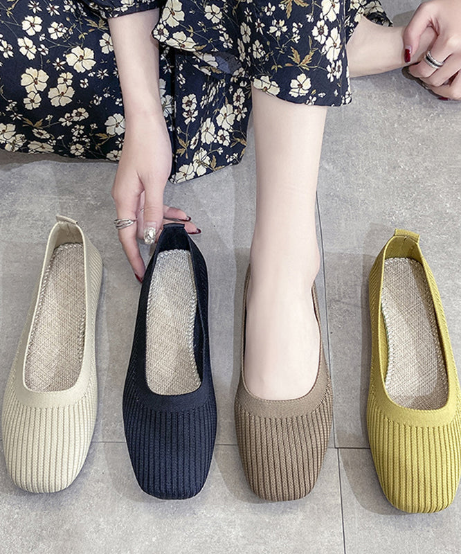 Yellow Knit Cotton Fabric Flat Feet Shoes for