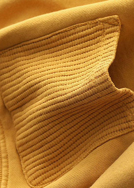 Yellow V Neck Pockets Coats Long Sleeve