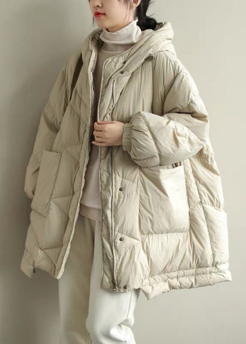 Beige Stand Collar Warm Winter Duck Down Coat