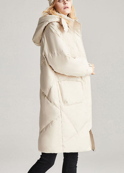 Beige Zippered Pockets Winter Duck Down Jacket